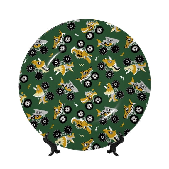 Kdxio Cartoon Car Bone China Decorative Plate Ceramic Decorative Plate for Home Office Wall Stand Decorative Plates for Home Bedroom-10in