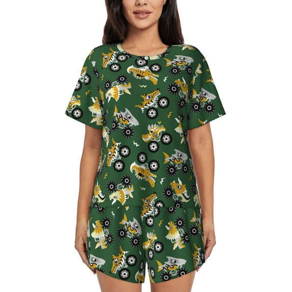 Kdxio Cartoon Car Print Pajamas Sets for Women Short-Sleeved Pjs with Lounge Shorts Two Piece Sleepwear S-4XL