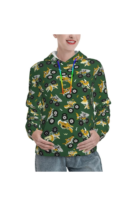 Cartoon Car Print Womens Oversized Hoodies Sweatshirts Hooded Pullover Tops Sweaters Casual-Medium