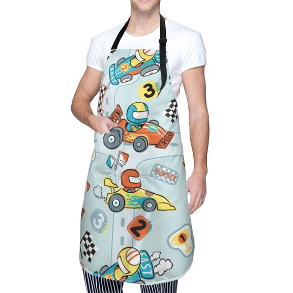 Kdxio Cartoon Car Racing Apron with Pockets Adjustable Kitchen Aprons for Men Women Waterproof Aprons for Cooking,Drawing,Crafting, Baking Household Cleaning