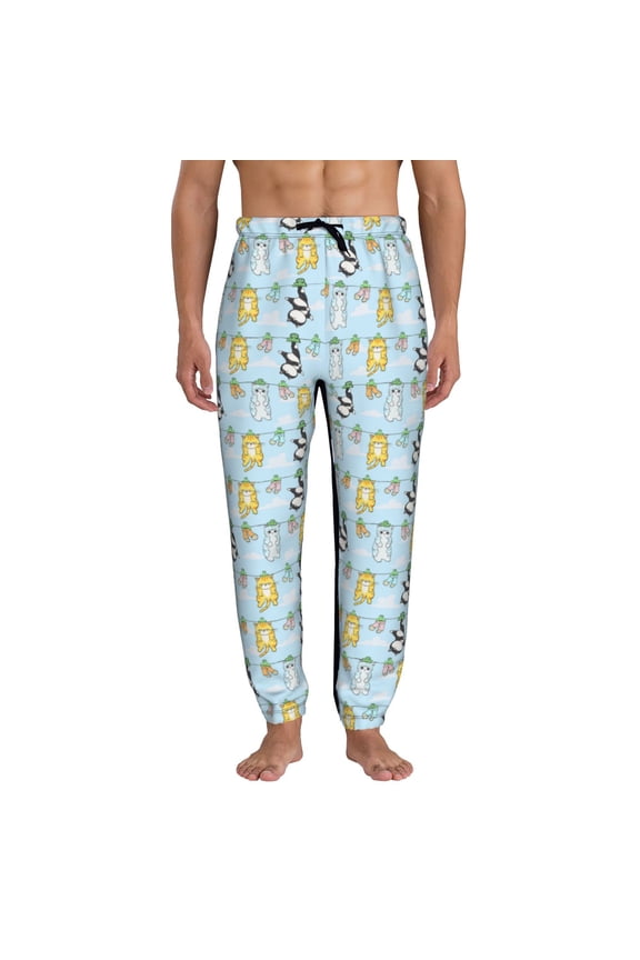 Cartoon Cat Pattern Joggers,Sweatpants for Men with Pockets-Small