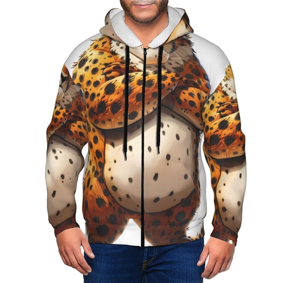 Kdxio Cartoon Cheetah With Attitude Print Men Hoodies Casual Hoodies for Men with Zip Pockets Full Zip Long Sleeve Sweatshirt Sports Hooded Jacket-Large