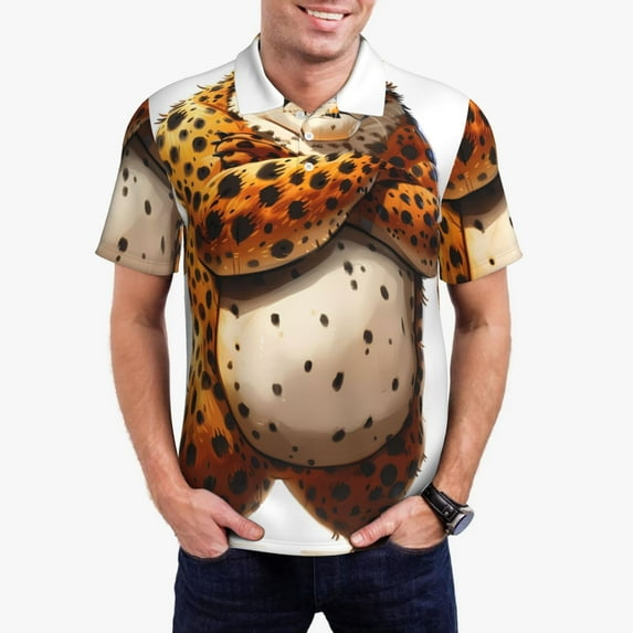 Kdxio Cartoon Cheetah With Attitude Print Men's Short Sleeve Polo Shirt,Midweight Men's Shirt-XX-Large