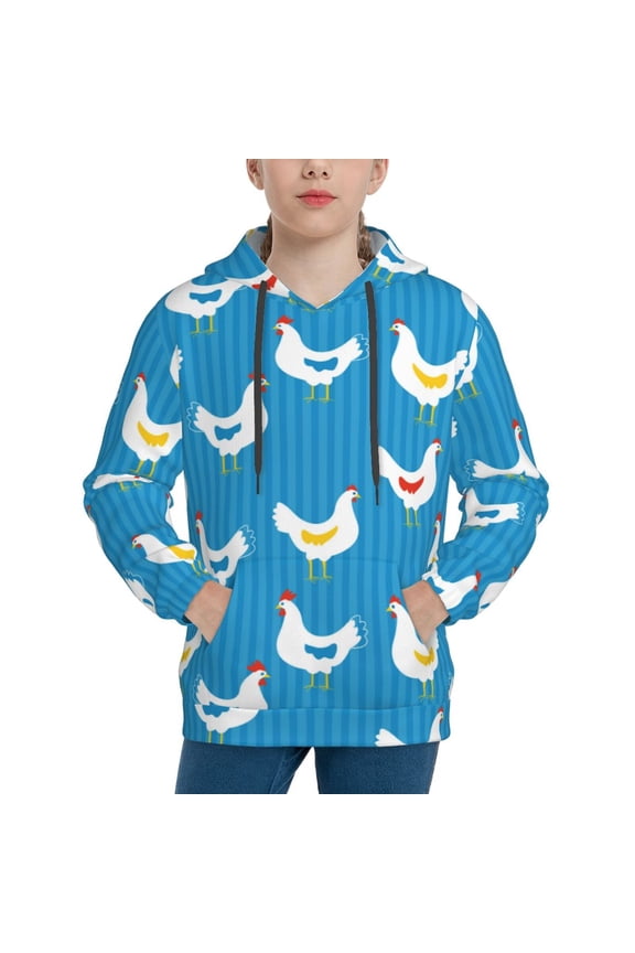 Cartoon Chicken Pattern Boys Athletic Unisex Boys Girls Hoodie with Pocket Sweatshirts-Large