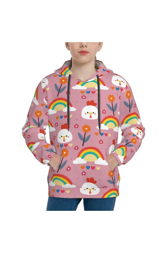 Cartoon Chicken Pattern Boys Athletic Unisex Boys Girls Hoodie with Pocket Sweatshirts-Small