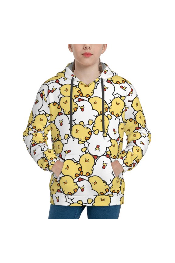 Cartoon Chicken Pattern Boys Athletic Unisex Boys Girls Hoodie with Pocket Sweatshirts-Small