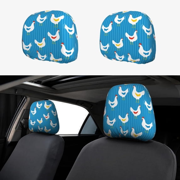 Kdxio Cartoon Chicken Pattern Print 2 Piece Car Head Rest Covers Set Auto Front/Rear Seats Headrest Cover Universal Fit Most Cars,Sedan, SUV