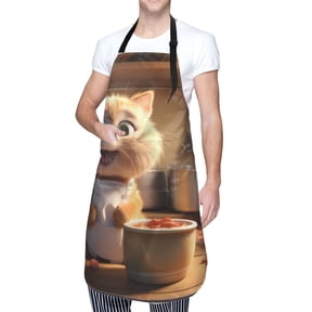 Kdxio Cartoon Cooking Cat Apron with Pockets Adjustable Kitchen Aprons for Men Women Waterproof Aprons for Cooking,Drawing,Crafting, Baking Household Cleaning