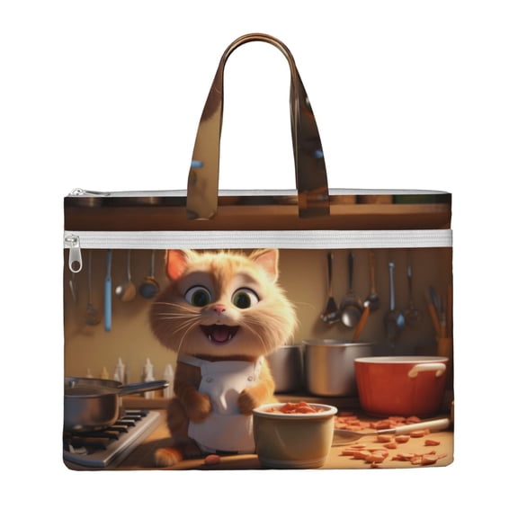 Kdxio Cartoon Cooking Cat File Tote Document Bag Business Briefcase Bag Document Organizer Tote Briefcase for Letter A4 Files Business Teacher Office Bag