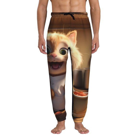 Kdxio Cartoon Cooking Cat Pattern Joggers,Sweatpants for Men with Pockets-Large