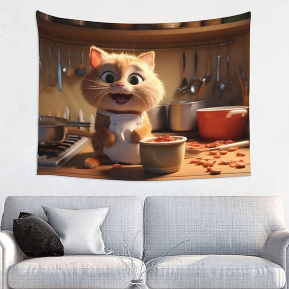 Kdxio Cartoon Cooking Cat Wall Hanging Tapestries Banner For Bedroom College Dorm Home Living Room Party Decor 29X37 In