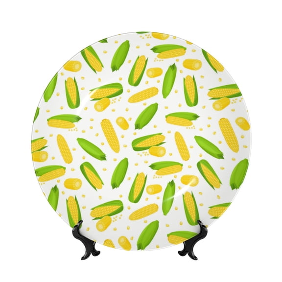 Kdxio Cartoon Corn Bone China Decorative Plate Ceramic Decorative Plate for Home Office Wall Stand Decorative Plates for Home Bedroom-7in
