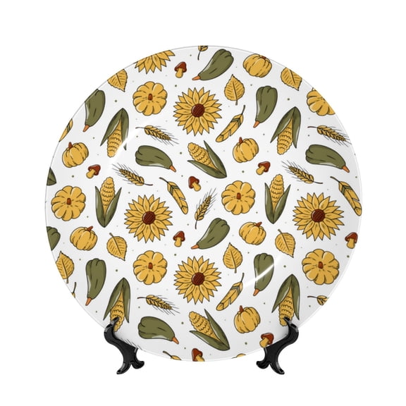 Kdxio Cartoon Corn Pumpkin Sunflower Bone China Decorative Plate Ceramic Decorative Plate for Home Office Wall Stand Decorative Plates for Home Bedroom-8in