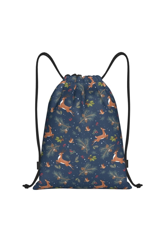 Cartoon Deers Print Drawstring Backpack Bag,Waterproof Draw String Back Sack, Gym Drawstring Bags Swim Bag For Unisex