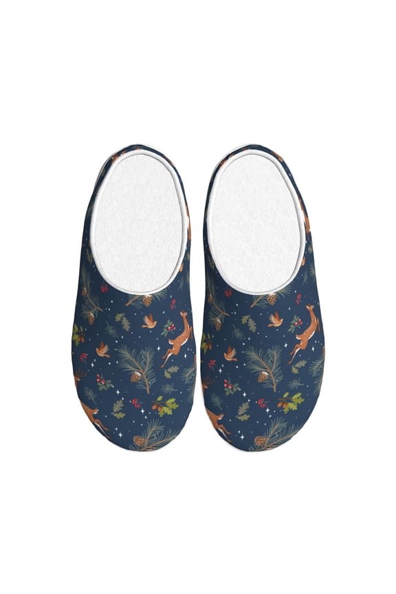 Cartoon Deers Women's Men's Slippers Plush Slip-On House Slipper for Winter Indoor Soft Cushion Non-slip Fluffy Slides Slippers-39/40