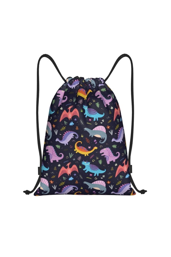 Cartoon Dinosaur Print Drawstring Backpack Bag,Waterproof Draw String Back Sack, Gym Drawstring Bags Swim Bag For Unisex