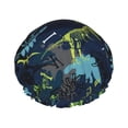 thumbnail image 1 of Kdxio Cartoon Dinosaur Print Shower Cap for Women,Elastic and Reusable,Double Waterproof Layers Bathing Hat, 1 of 9