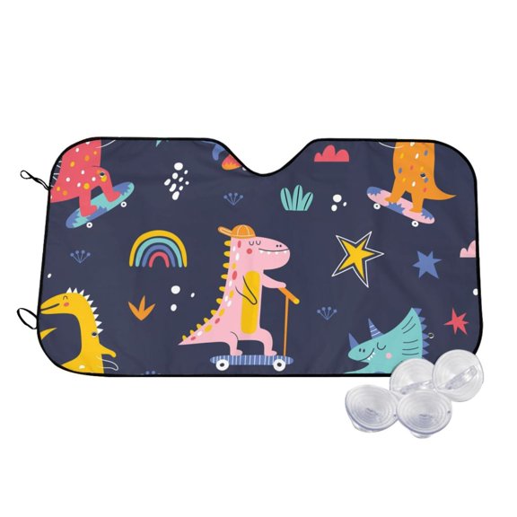 Kdxio Cartoon Dinosaur Scooter Sport Blue Print Windshield Sun Shade,UV Rays and Sun Heat Protection,Sunshade for Car Windshield,Car Shade Front Windshield - Medium