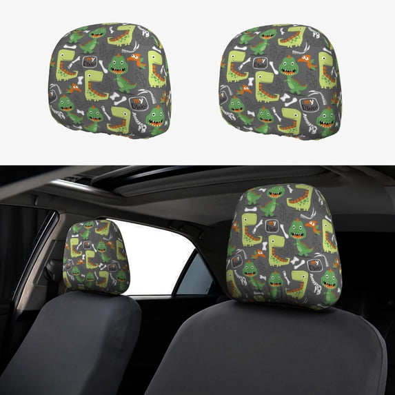 Kdxio Cartoon Dinosaurs (2) Pattern Print 2 Piece Car Head Rest Covers Set Auto Front/Rear Seats Headrest Cover Universal Fit Most Cars,Sedan, SUV