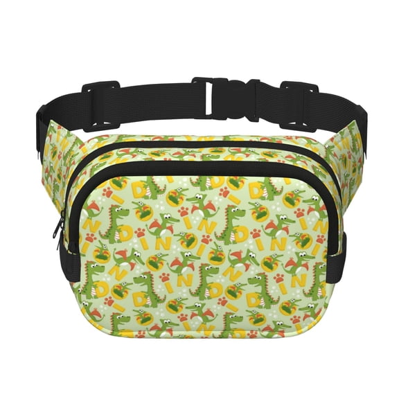 Kdxio Cartoon Dinosaurs Crossbody Double Layer Waist Bag Belt Bag for Unisex Fanny Pack Fashion Waist Packs for Hiking Running Shopping Traveling