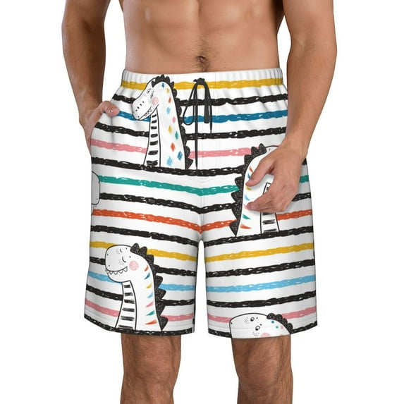 Kdxio Cartoon Dinosaurs Pattern Mens Casual Shorts - Drawstring Summer Beach Sports Shorts for Men