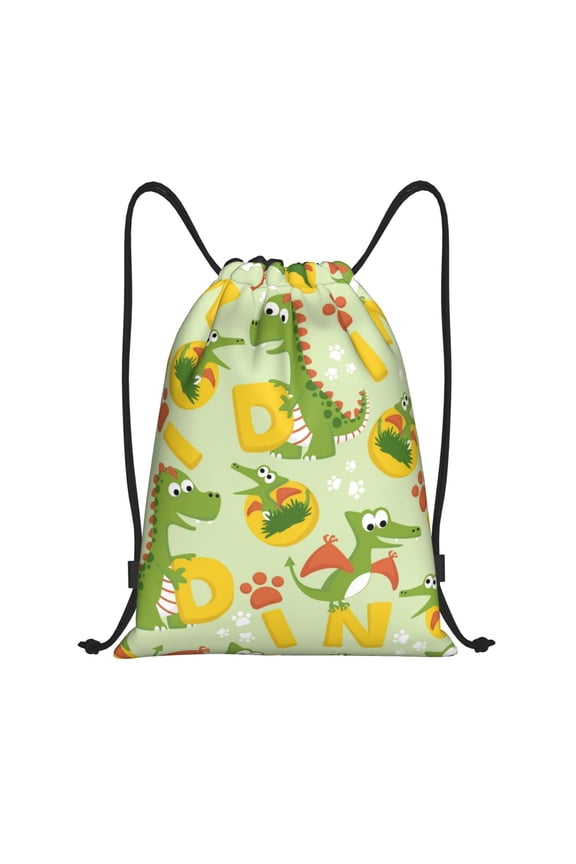 Cartoon Dinosaurs Print Drawstring Backpack Bag,Waterproof Draw String Back Sack, Gym Drawstring Bags Swim Bag For Unisex