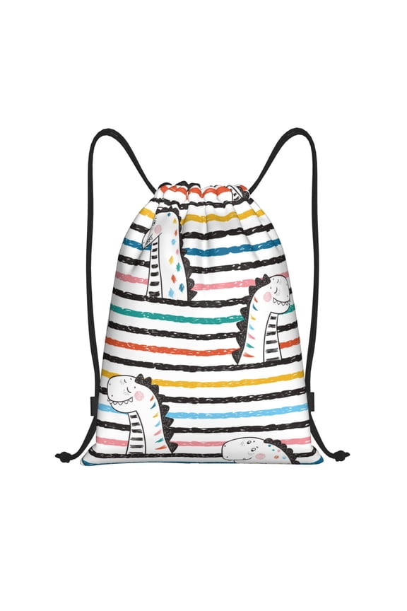 Cartoon Dinosaurs Print Drawstring Backpack Bag,Waterproof Draw String Back Sack, Gym Drawstring Bags Swim Bag For Unisex