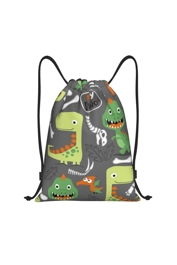Cartoon Dinosaurs Print Drawstring Backpack Bag,Waterproof Draw String Back Sack, Gym Drawstring Bags Swim Bag For Unisex