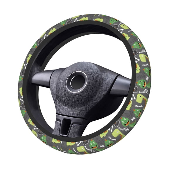 Kdxio Cartoon Dinosaurs Print Elastic Stretch Steering Wheel Cover,Auto Steering Wheel Cover,15 Inch Anti-Slip,Warm in Winter and Cool in Summer,Fit Suvs,Vans Cars,Trucks