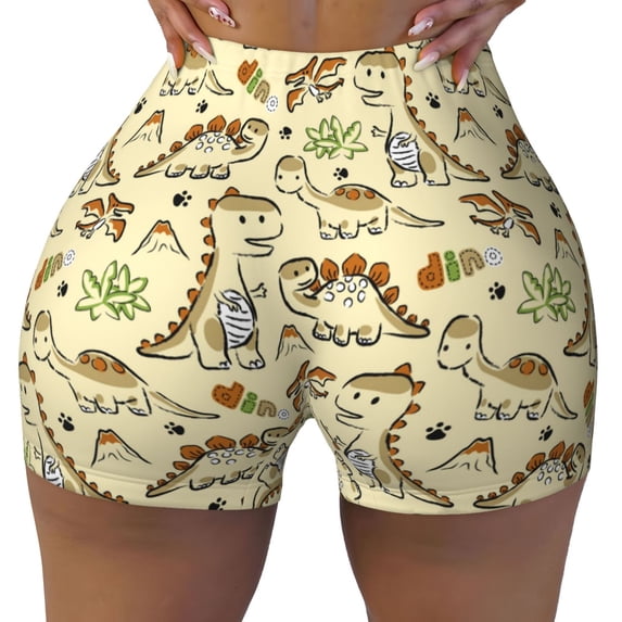 Kdxio Cartoon Dinosaurs Print Workout Shorts for Women Seamless Soft Smooth Gym Yoga Scrunch Active Shorts
