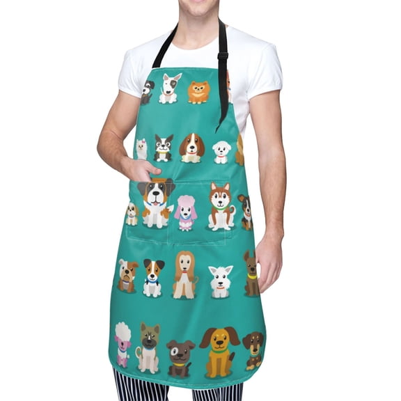 Kdxio Cartoon Dogs Apron with Pockets Adjustable Kitchen Aprons for Men Women Waterproof Aprons for Cooking,Drawing,Crafting, Baking Household Cleaning