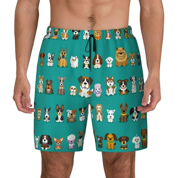 Kdxio Cartoon Dogs Print Men'S Swim Trunks With Compression Liner 7 Inch Inseam Quick Dry Swim Shorts