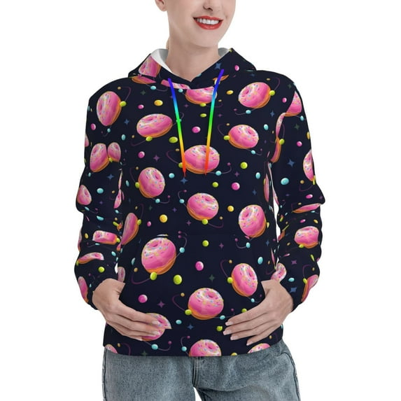 Kdxio Cartoon Donut Planets Print Womens Oversized Hoodies Sweatshirts Hooded Pullover Tops Sweaters Casual-X-Large