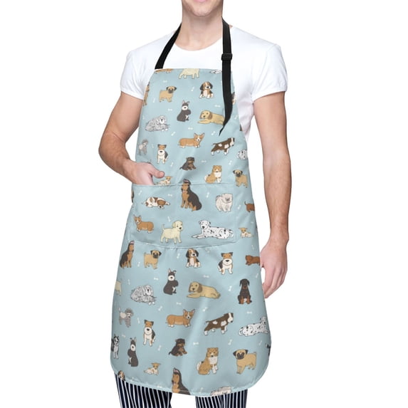 Kdxio Cartoon Doodle Puppy Apron with Pockets Adjustable Kitchen Aprons for Men Women Waterproof Aprons for Cooking,Drawing,Crafting, Baking Household Cleaning