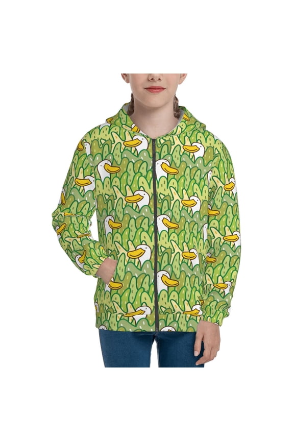 Cartoon Duck Pattern Kids Boys Girls Zip Up Hoodie 3D Printed Hooded Sweatshirt Hoody Coat with Pocket 7-12 Y-Medium