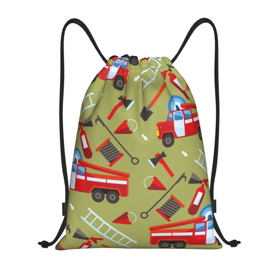 Kdxio Cartoon Fire Truck Print Drawstring Backpack Bag,Waterproof Draw String Back Sack, Gym Drawstring Bags Swim Bag For Unisex