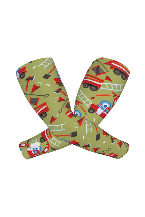 Cartoon Fire Truck Print UV Sun Protection Arm Sleeves - Tattoo Cover Up - Basketball Arm Sleeve UPF 50 Cooling for Men Women