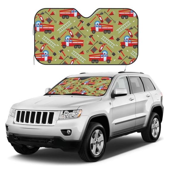 Kdxio Cartoon Fire Truck Print Windshield Sun Shade, Foldable Sun Blocker for Car,Truck,SUV Automotive Interior Sun Protection,Reflective Shade for Front Windshield(Medium)