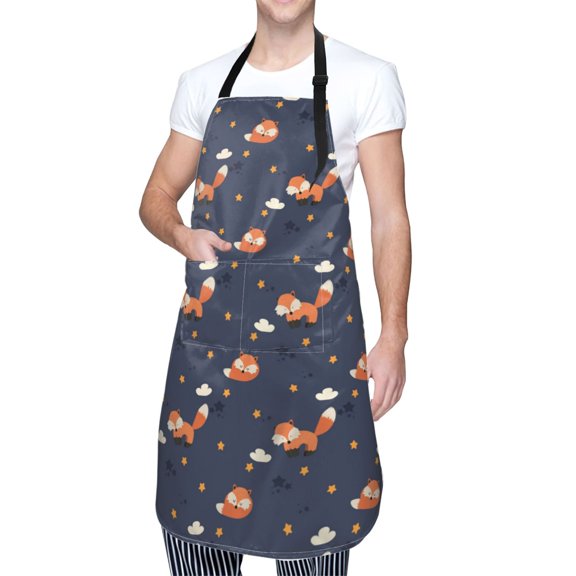 Kdxio Cartoon Fox Apron with Pockets Adjustable Kitchen Aprons for Men Women Waterproof Aprons for Cooking,Drawing,Crafting, Baking Household Cleaning