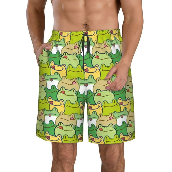 Kdxio Cartoon Frog Pattern Mens Casual Shorts - Drawstring Summer Beach Sports Shorts for Men
