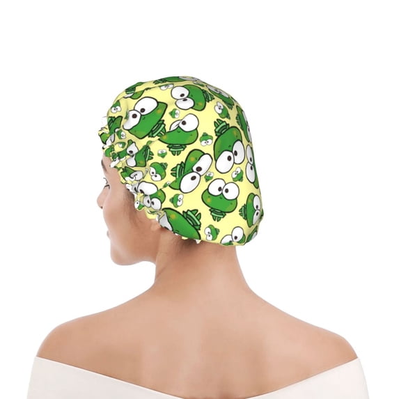 Kdxio Cartoon Frogs Print Shower Cap for Women,Elastic and Reusable,Double Waterproof Layers Bathing Hat