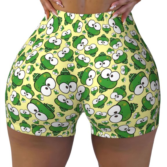 Kdxio Cartoon Frogs Print Workout Shorts for Women Seamless Soft Smooth Gym Yoga Scrunch Active Shorts