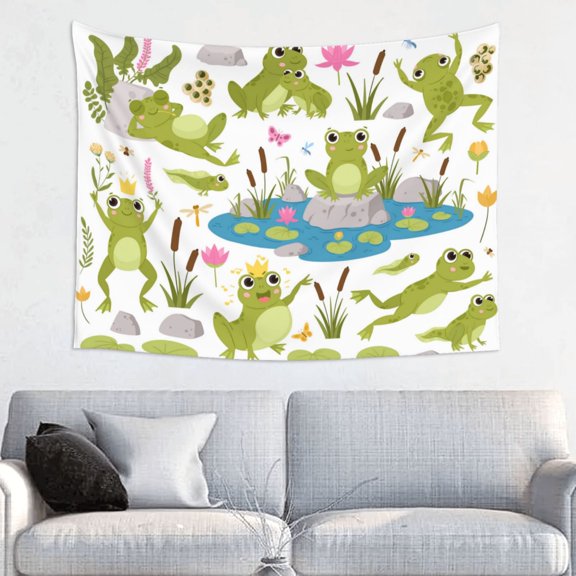 Kdxio Cartoon Frogs Wall Hanging Tapestries Banner For Bedroom College Dorm Home Living Room Party Decor 29X37 In