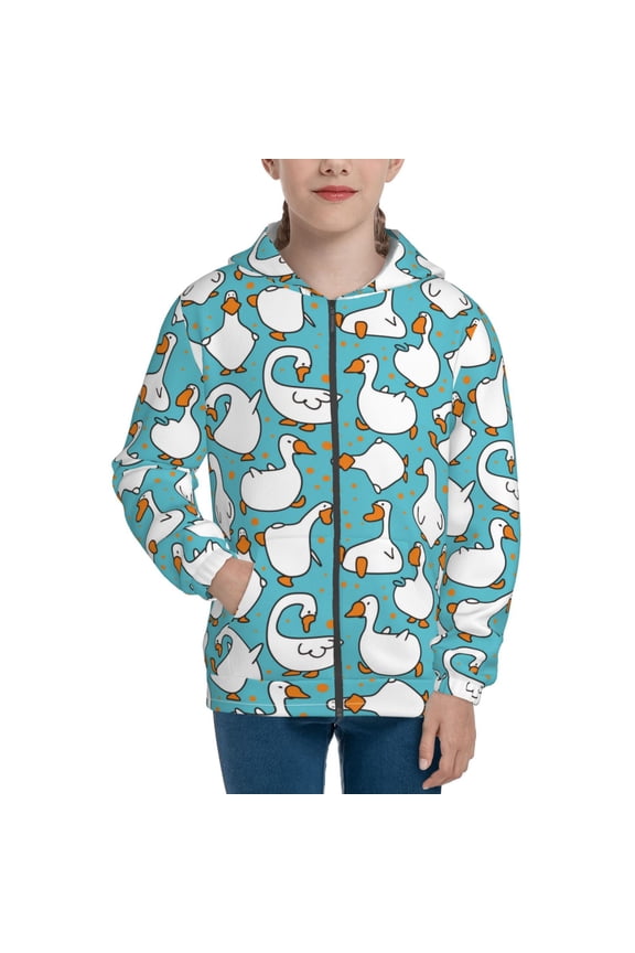 Cartoon Funny Goose Pattern Kids Boys Girls Zip Up Hoodie 3D Printed Hooded Sweatshirt Hoody Coat with Pocket 7-12 Y-Medium