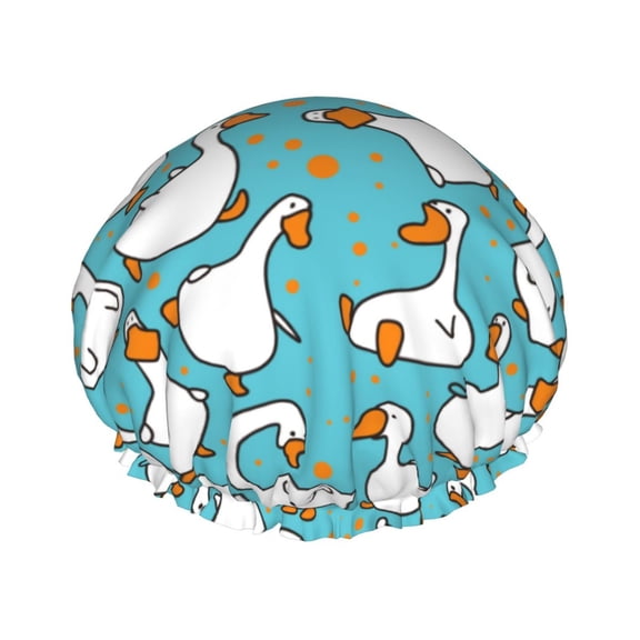 Kdxio Cartoon Funny Goose Print Shower Cap for Women,Elastic and Reusable,Double Waterproof Layers Bathing Hat