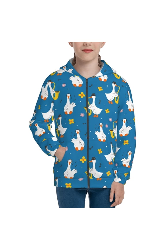 Cartoon Goose Pattern Kids Boys Girls Zip Up Hoodie 3D Printed Hooded Sweatshirt Hoody Coat with Pocket 7-12 Y-Small