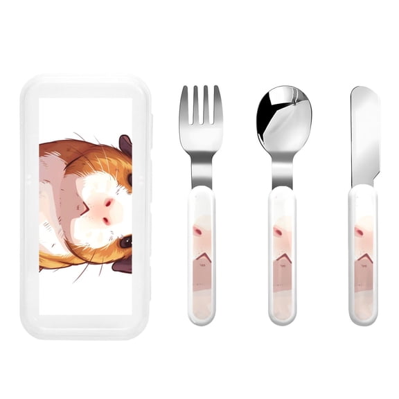 Kdxio Cartoon Guinea Pig Toddler Utensils Set - Kids Silverware Set, Set Kids Utensils Set with Case for Preschooler Children