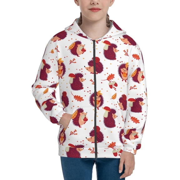 Kdxio Cartoon Hedgehogs Pattern Kids Boys Girls Zip Up Hoodie 3D Printed Hooded Sweatshirt Hoody Coat with Pocket 7-12 Y-Small