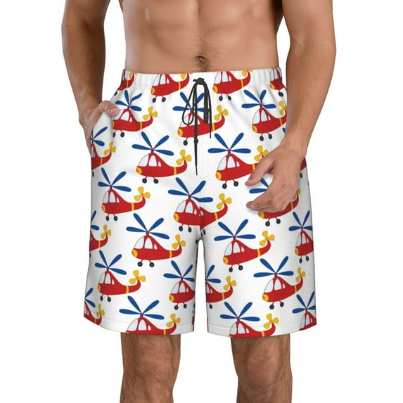 Kdxio Cartoon Helicopter Pattern Mens Casual Shorts - Drawstring Summer Beach Sports Shorts for Men