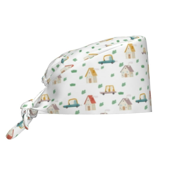 Kdxio Cartoon House Pattern Turban Hat for Women Men Comfortable Adjustable Cleaning Working Cap with Sweatband